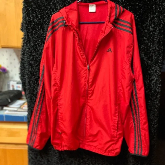 ADIDAS MENS (XL) Basic 3-Stripes Wind Ready Jacket Red w/black stripes like new - Picture 3 of 7
